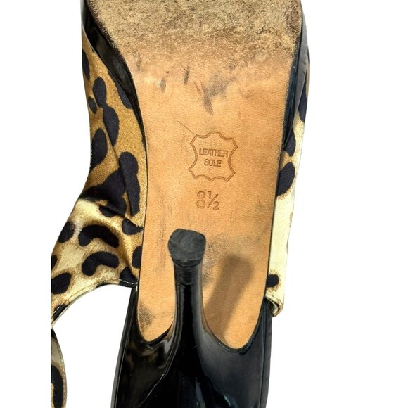 Cache Women's Leopard Print Slingback Peep Toe Leather Sole Stiletto Heels - Picture 6 of 10
